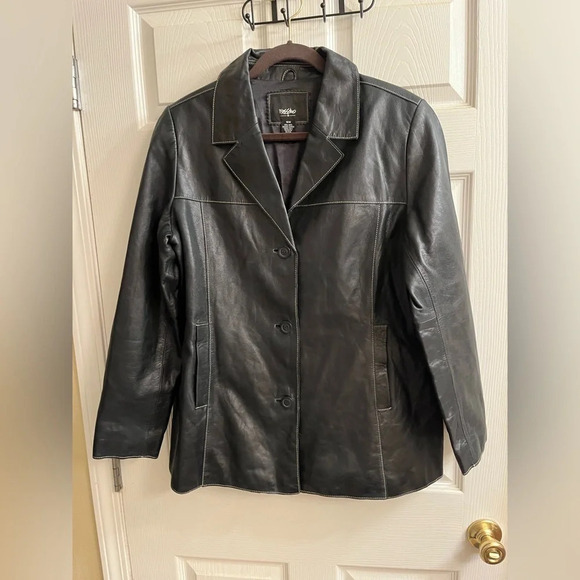 MOSSIMO~BLACK 100% LEATHER JACKET~16W - Picture 9 of 11